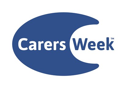 The Carers Week logo with the words Carers Week in a blue and white oval
