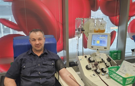 Mark donating blood