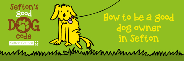 Cartoon of a dog with Sefton's good dog code branding