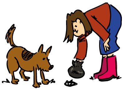 Cartoon of a person picking up their dog's mess
