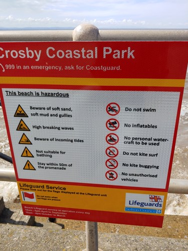 Crosby beach safety sign