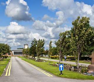 View up the drive to Thornton Crematorium