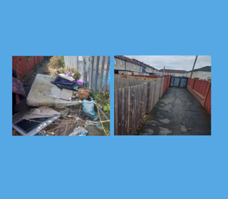 Before and after shot of back alley to Greenacres Nursery
