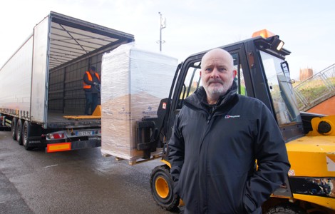 Cllr Harvey at the  Food Caddie delivery