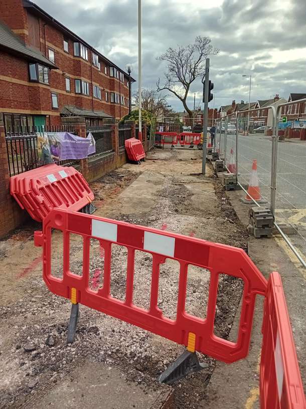 A picture of Southport Eastern Access Phase 1 site progress, Norwood Road, Sussex Road and Peel Street junction in March 2025