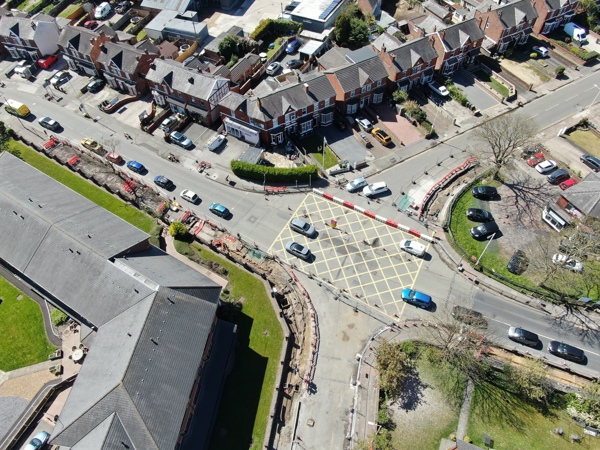 A picture of Southport Eastern Access Phase 1 site progress, Norwood Road, Sussex Road and Peel Street junction in April 2025
